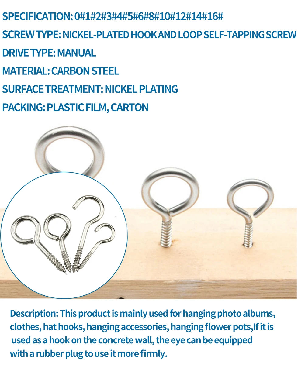 Self-tapping Hook Screw Large Heavy Duty Eye Hooks 30/20/10pcs Wood Sheep Eye Screws Large Hooking Bolt for Wood Securing Light