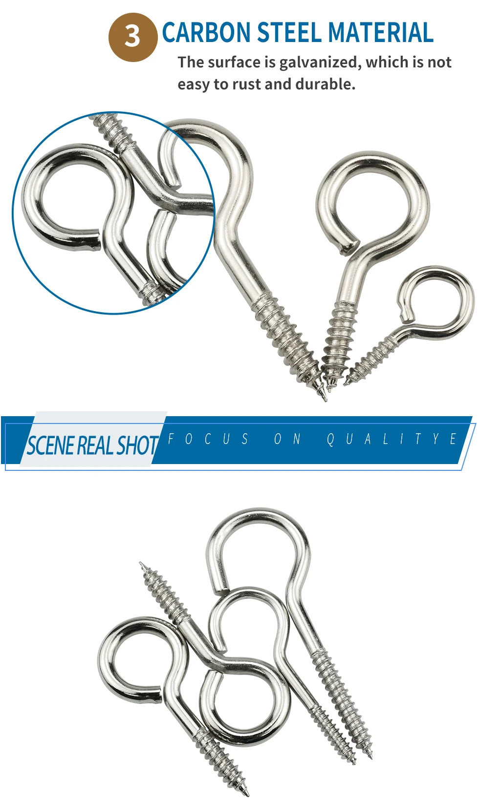 Self-tapping Hook Screw Large Heavy Duty Eye Hooks 30/20/10pcs Wood Sheep Eye Screws Large Hooking Bolt for Wood Securing Light