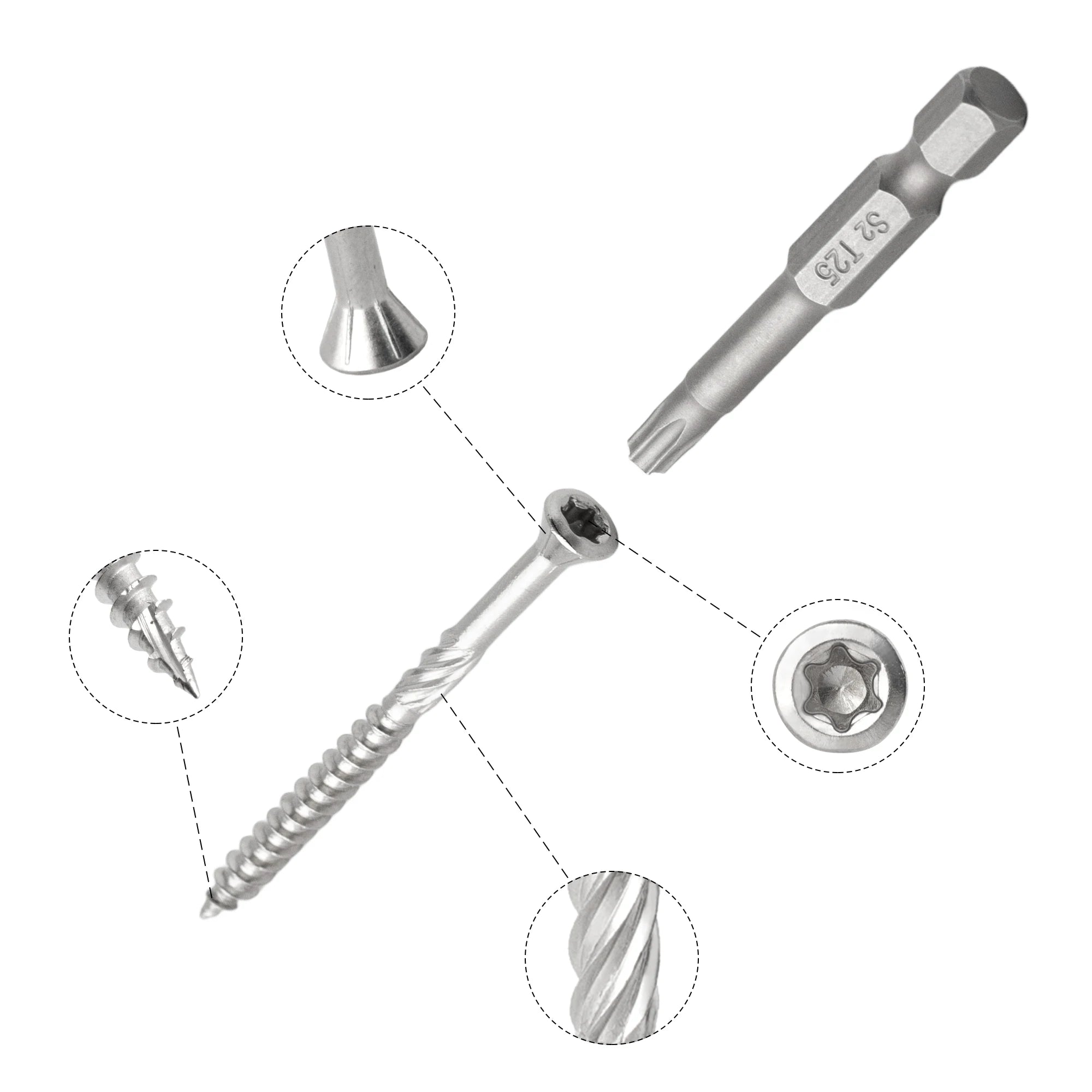 20pcs Torx Slot Knurled Screws Stainless Steel Wood Deck Screws Rust Resistant Six Lobe Self Tapping Fibreboard Drywall Screw