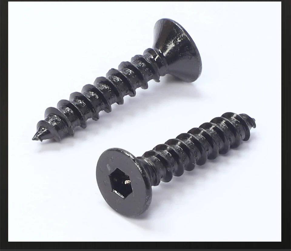 JUIDINTO 10-50pcs Black Hex Hexagon Socket Flat Head Self Tapping Screw 8.8Grade m2 m4 m5 m6 Allen Head Countersunk Wood Screw