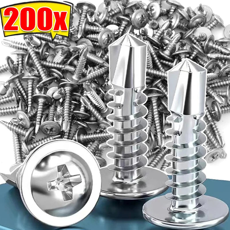 200/20pcs Self-tapping Screws Stainless Steel Large Flat Head Phillips Self Drilling Screw for Wood Sheet Metal Assortment Kit