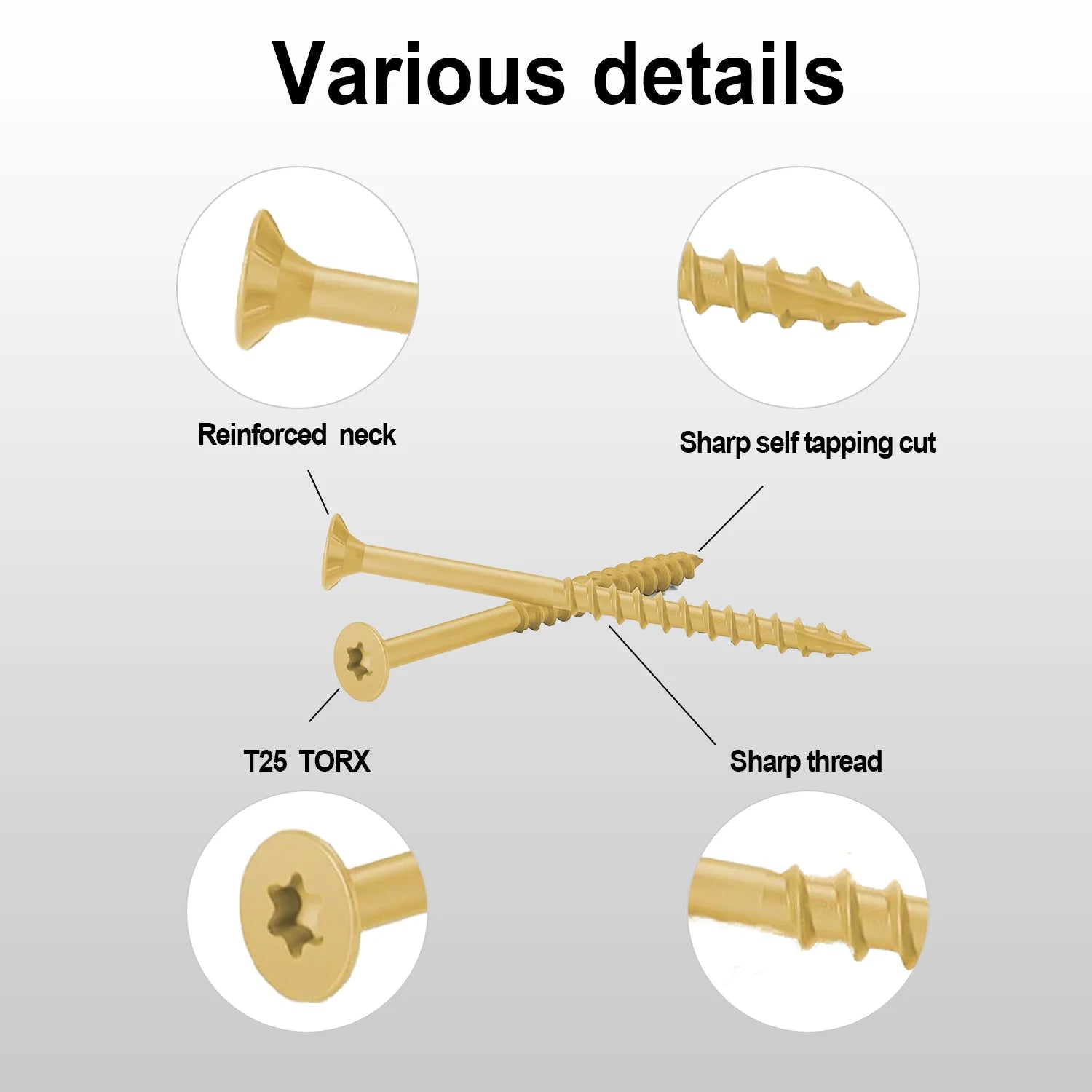 VKKM1.25-inch # 8 Deck Screws, 250 Self Tapping Wood Screws, Epoxy Resin Coating, Sent with T25 Star Shaped Batch Head, Yellow.