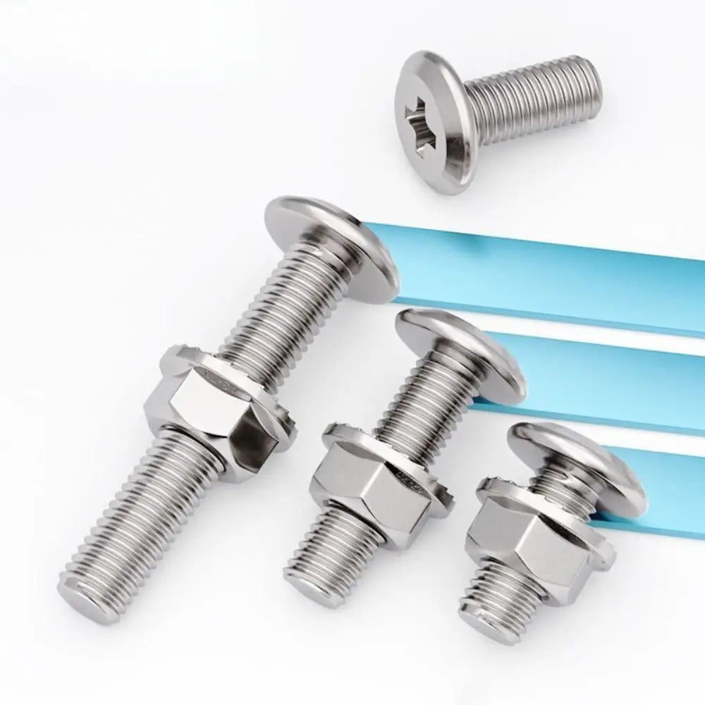 M6 M8 304 Stainless Steel Screws Flat Washers Lock Washers Bolts and Nut Set Cross Recessed Wafer Allen Head Bolt