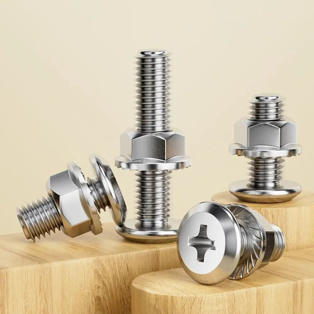 M6 M8 304 Stainless Steel Screws Flat Washers Lock Washers Bolts and Nut Set Cross Recessed Wafer Allen Head Bolt