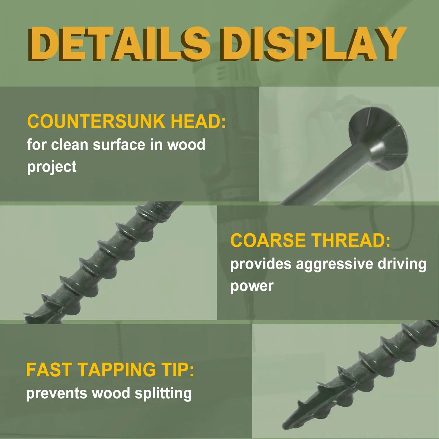 VKKM Grayish Green Self-Tapping Wood Screws #8×1, 400/650 Pieces, T25 Star Drive, Outdoor Deck Screws, with Epoxy Coating