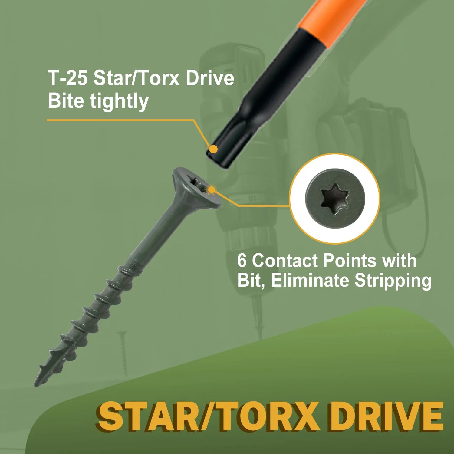 VKKM Grayish Green Self-Tapping Wood Screws #8×1, 400/650 Pieces, T25 Star Drive, Outdoor Deck Screws, with Epoxy Coating