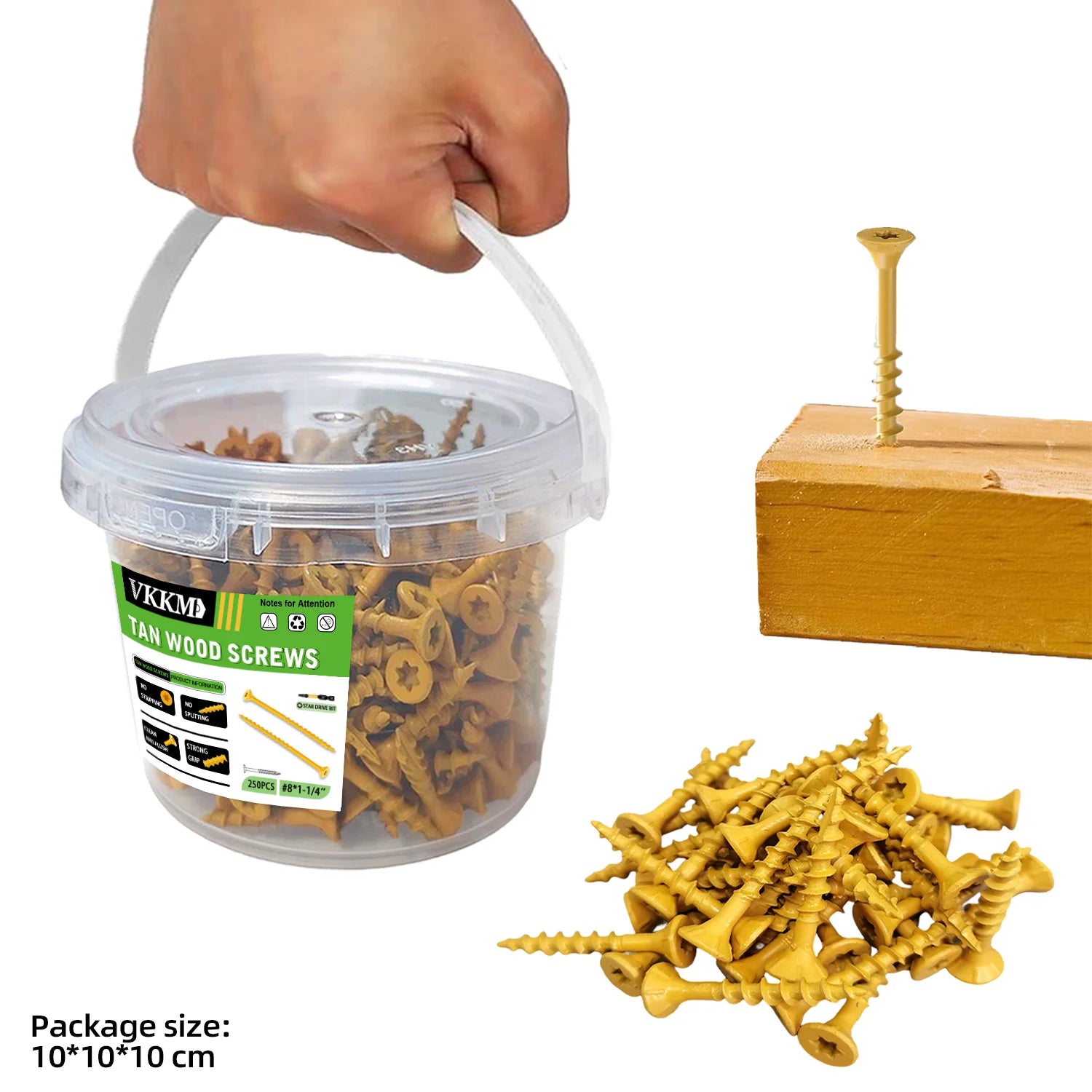 VKKM1.25-inch # 8 Deck Screws, 250 Self Tapping Wood Screws, Epoxy Resin Coating, Sent with T25 Star Shaped Batch Head, Yellow.
