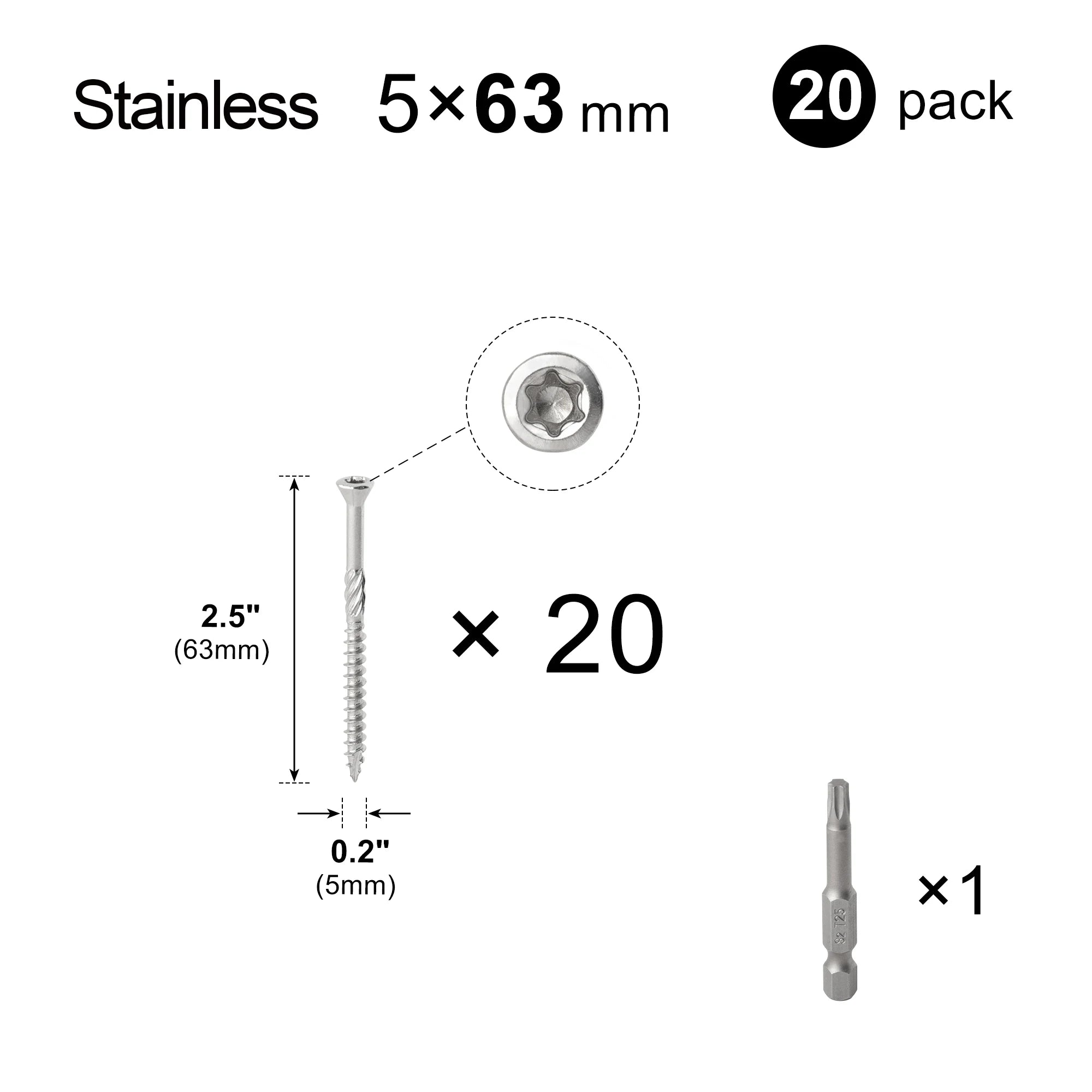 20pcs Torx Slot Knurled Screws Stainless Steel Wood Deck Screws Rust Resistant Six Lobe Self Tapping Fibreboard Drywall Screw