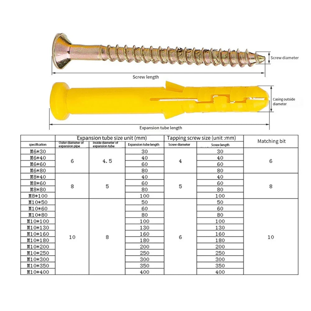 40/50pcs Self-Tapping Screws Kit Stainless Steel Expansion Screws Cross Tips Wall Anchors And Screws For Drywall M6x40 M6×30