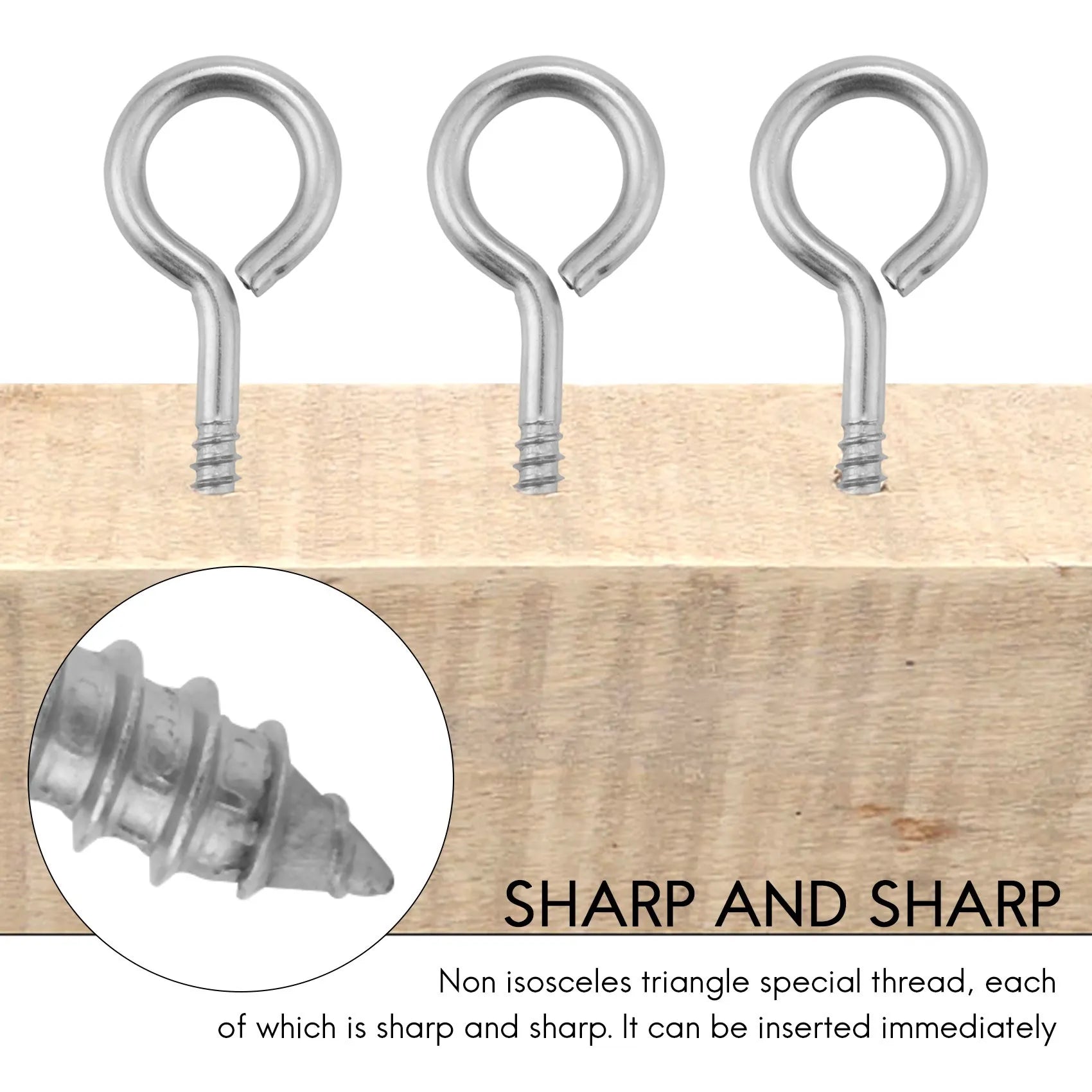 10 Pack Stainless Steel Eye Shape Screws Metal Hook Wood Terminal Ring Eyelet Hooks Self Tapping Screws M6B84B