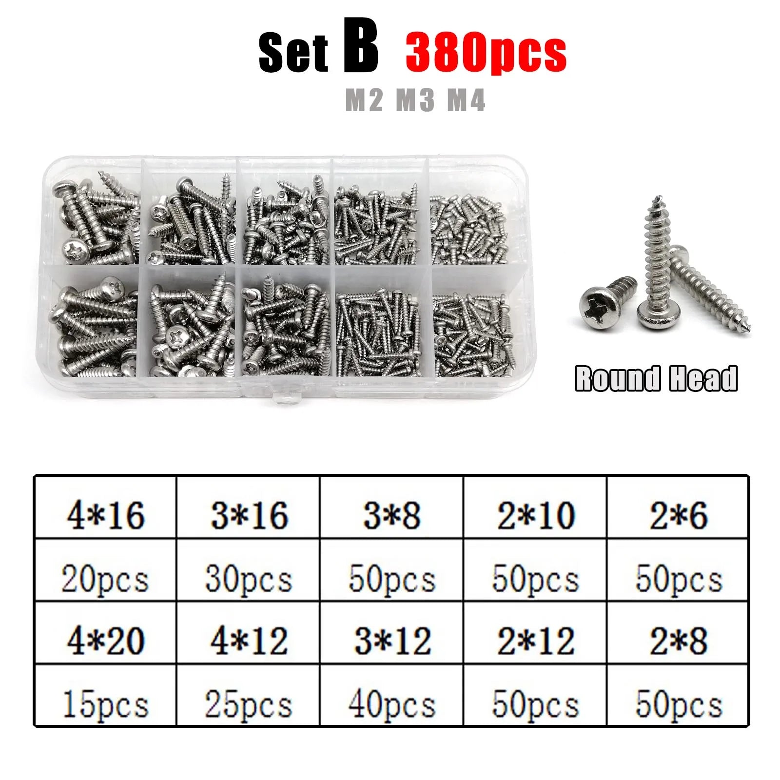 1 Box M1.2 M1.4 M1.7 M2 M3 M4 Cross Phillips Round Pan Head Self Tapping Wood Screw Set Kit A2 304 Stainless Steel GB845