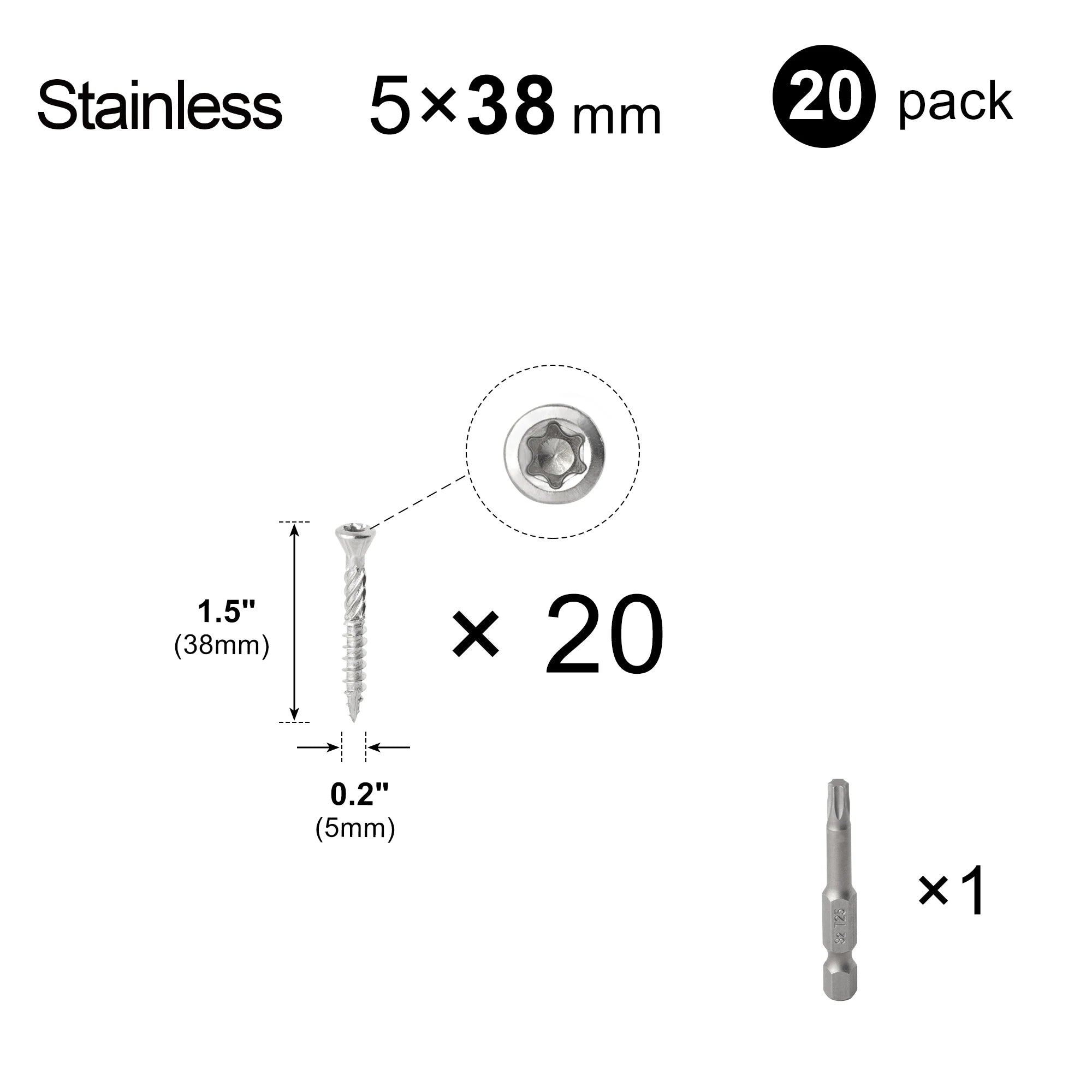 20pcs Torx Slot Knurled Screws Stainless Steel Wood Deck Screws Rust Resistant Six Lobe Self Tapping Fibreboard Drywall Screw