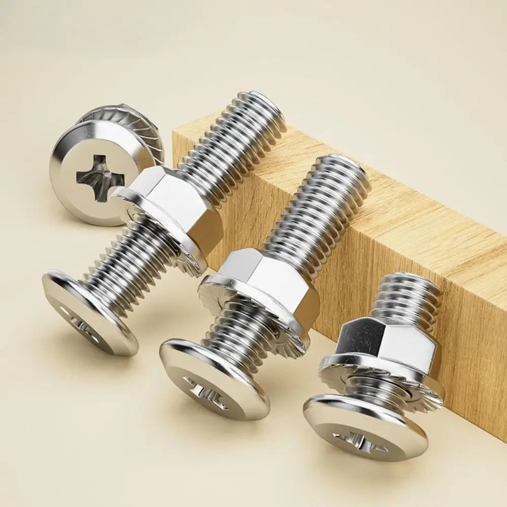 M6 M8 304 Stainless Steel Screws Flat Washers Lock Washers Bolts and Nut Set Cross Recessed Wafer Allen Head Bolt
