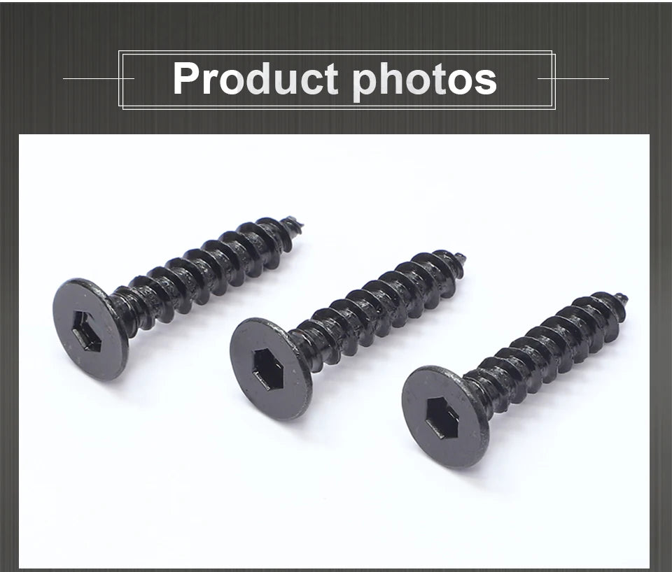 JUIDINTO 10-50pcs Black Hex Hexagon Socket Flat Head Self Tapping Screw 8.8Grade m2 m4 m5 m6 Allen Head Countersunk Wood Screw