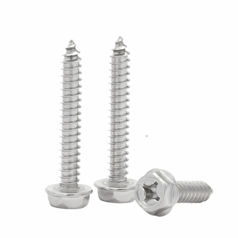 5 -10 pcs 304 Stainless Steel Self-Tapping Phillips Hex Screw Cross Hexagonal Flange Cross Head Screws Wood Nail M3 M4 M5 M6