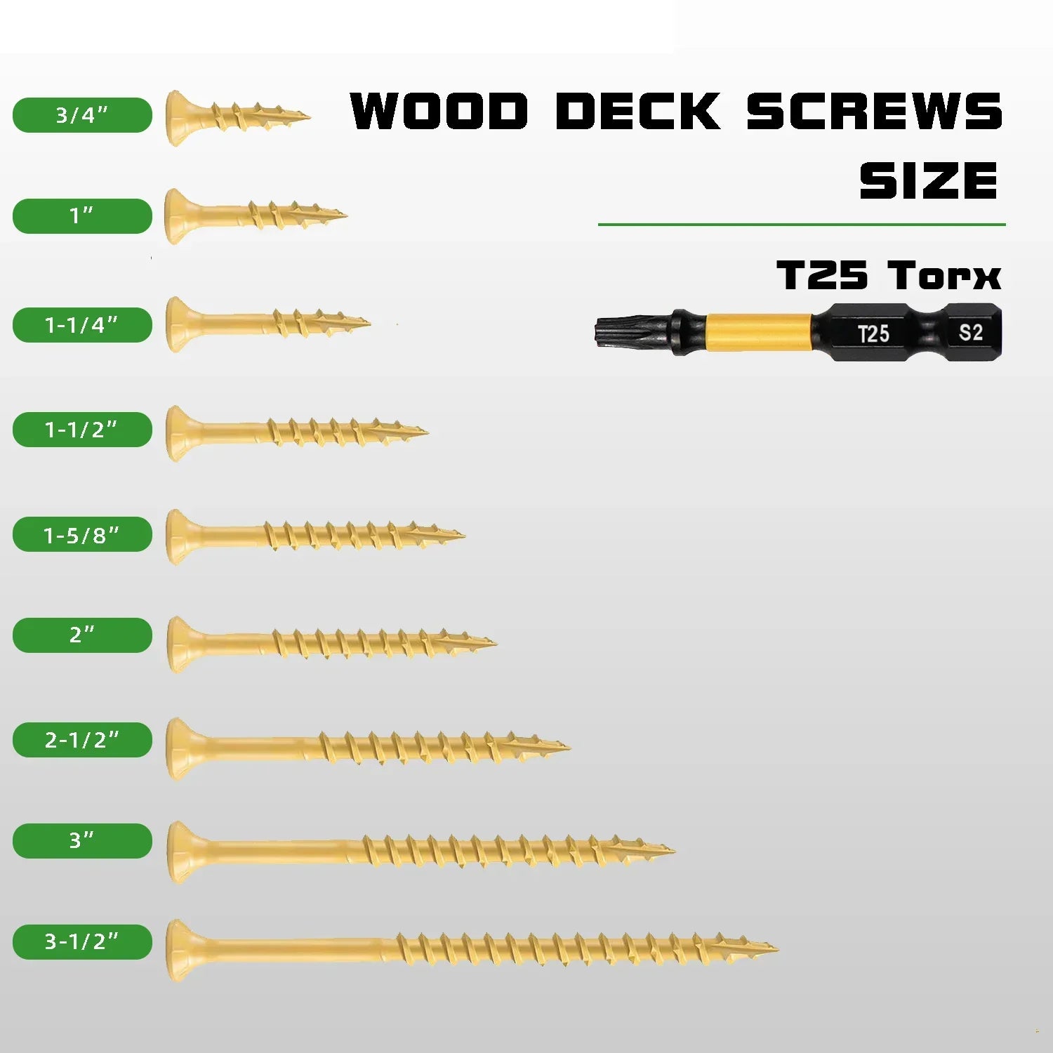 VKKM1.25-inch # 8 Deck Screws, 250 Self Tapping Wood Screws, Epoxy Resin Coating, Sent with T25 Star Shaped Batch Head, Yellow.