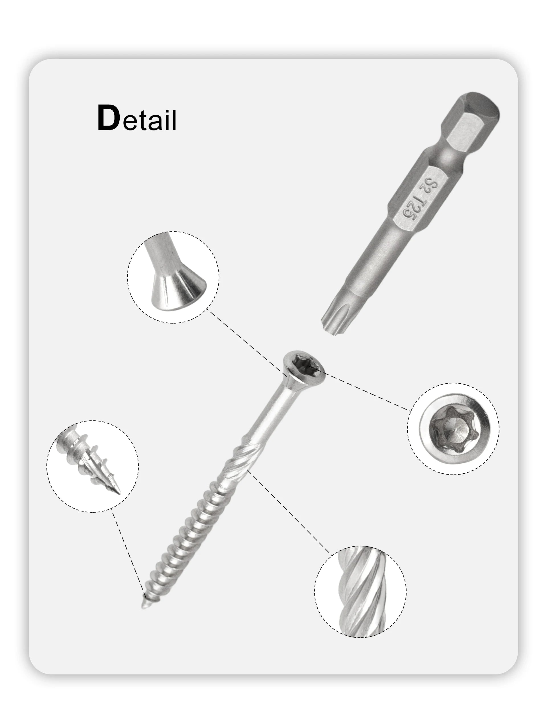 20pcs Torx Slot Knurled Screws Stainless Steel Wood Deck Screws Rust Resistant Six Lobe Self Tapping Fibreboard Drywall Screw