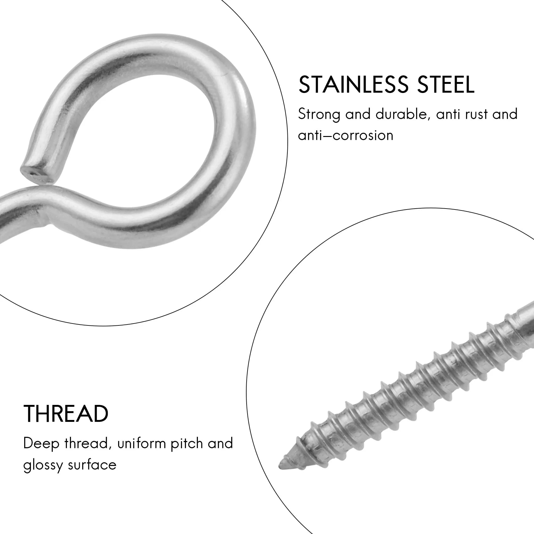 10 Pack Stainless Steel Eye Shape Screws Metal Hook Wood Terminal Ring Eyelet Hooks Self Tapping Screws M6B84B
