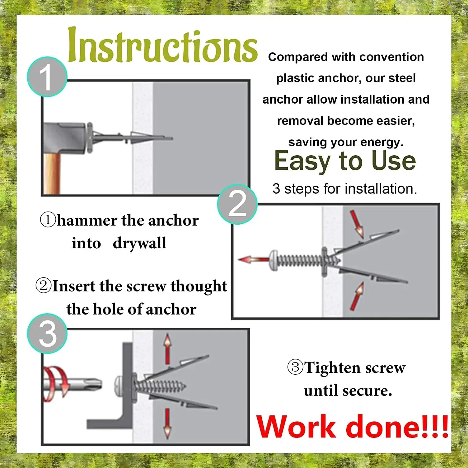 10/50/100Pcs Self Tapping Screws Self Drilling Anchors Screws Drywall Anchors Easy Application for Gypsum Plasterboard Dowel