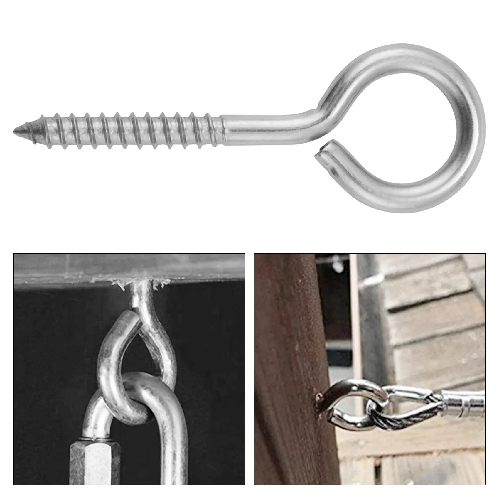 10 Pack Stainless Steel Eye Shape Screws Metal Hook Wood Terminal Ring Eyelet Hooks Self Tapping Screws M6B84B