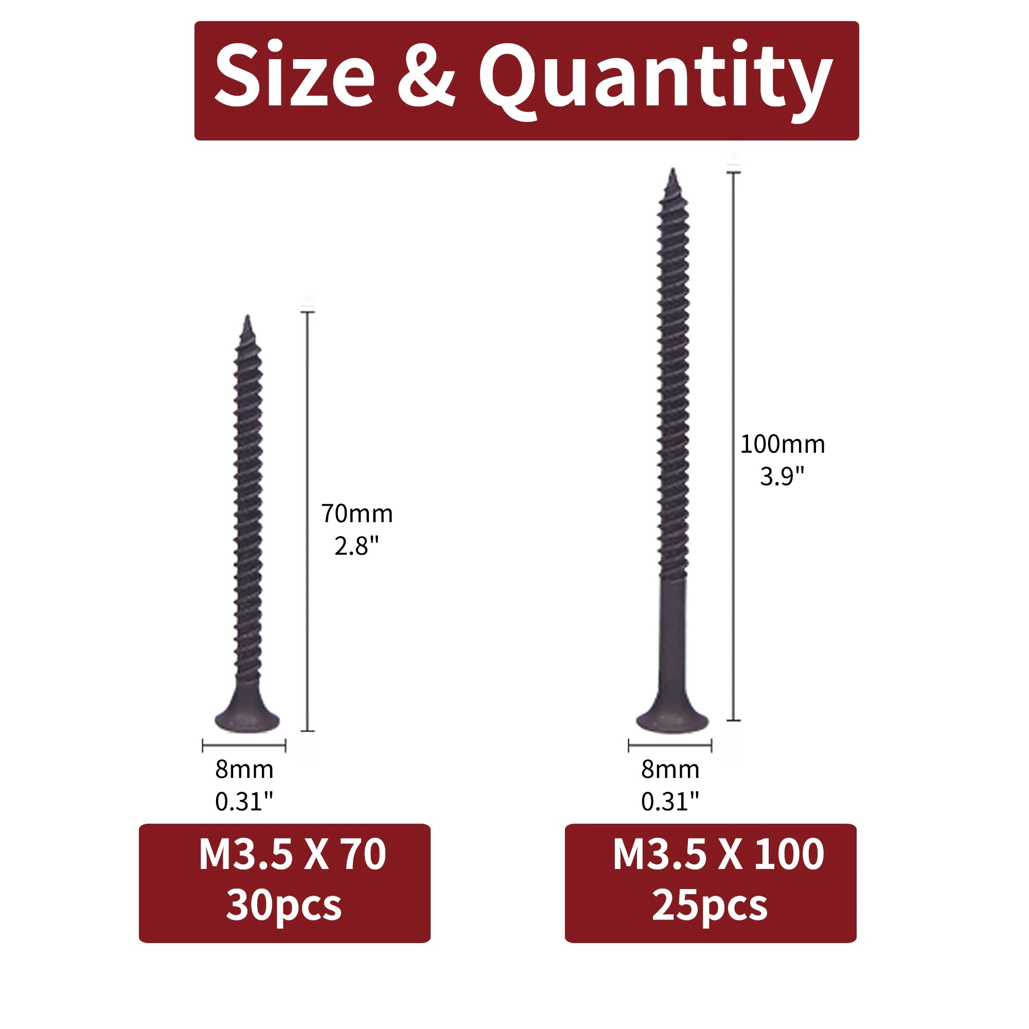 #8 x 2" Wood Screw 25/30pcs Black Phosphate Coated Stainless Flat Truss Head Fast Self Tapping Drywall Screws