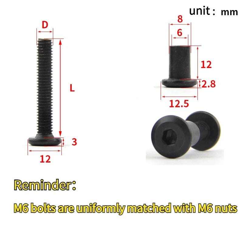 M6 Black Female Screw To Lock Screw Nut Butt Screw Inner Six Combination Plywood Screw To Knock Screw Home Repair Bolts