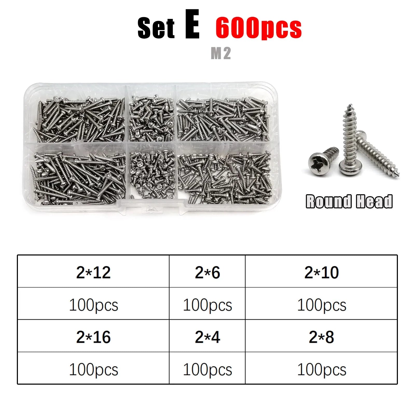 1 Box M1.2 M1.4 M1.7 M2 M3 M4 Cross Phillips Round Pan Head Self Tapping Wood Screw Set Kit A2 304 Stainless Steel GB845