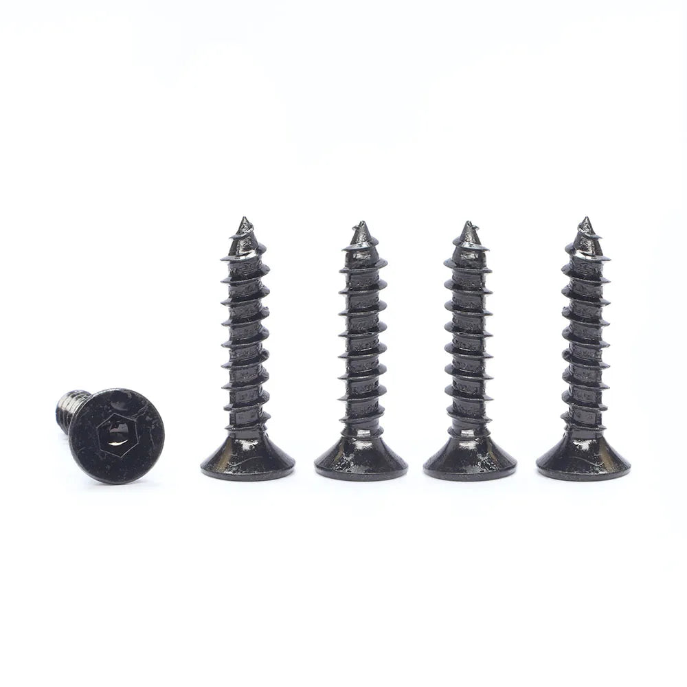 JUIDINTO 10-50pcs Black Hex Hexagon Socket Flat Head Self Tapping Screw 8.8Grade m2 m4 m5 m6 Allen Head Countersunk Wood Screw