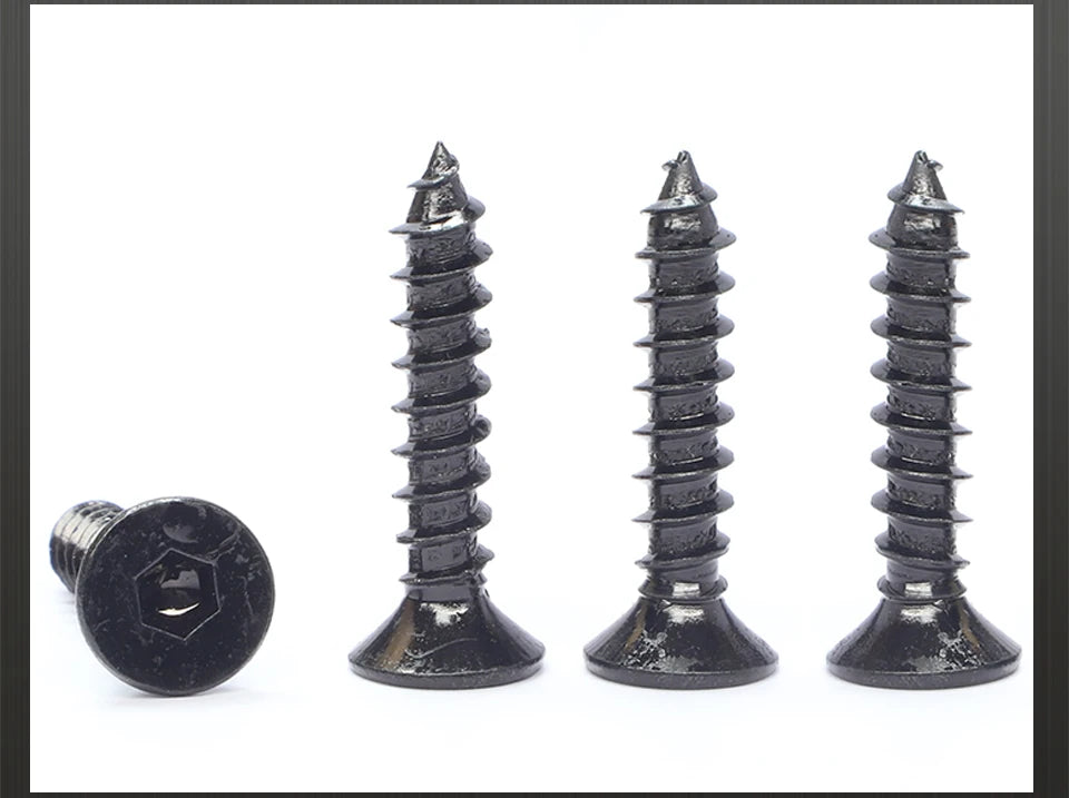 JUIDINTO 10-50pcs Black Hex Hexagon Socket Flat Head Self Tapping Screw 8.8Grade m2 m4 m5 m6 Allen Head Countersunk Wood Screw