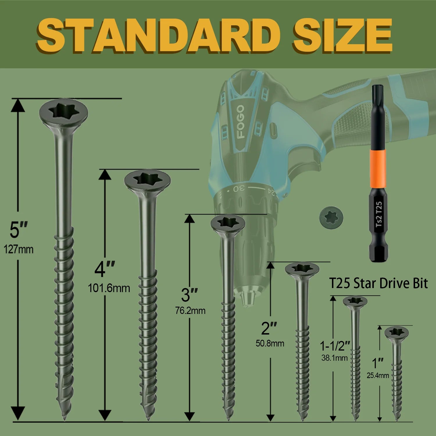 VKKM Grayish Green Self-Tapping Wood Screws #8×1, 400/650 Pieces, T25 Star Drive, Outdoor Deck Screws, with Epoxy Coating