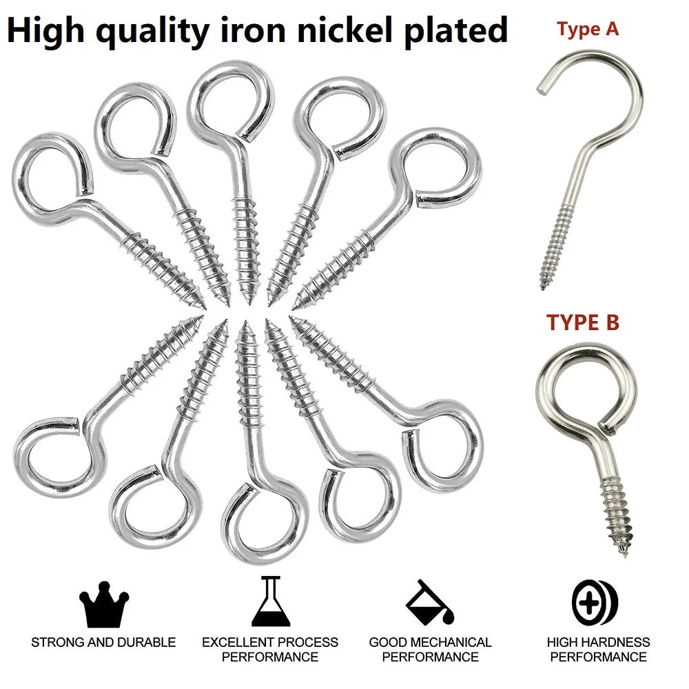 Self-tapping Hook Screw Large Heavy Duty Eye Hooks 30/20/10pcs Wood Sheep Eye Screws Large Hooking Bolt for Wood Securing Light