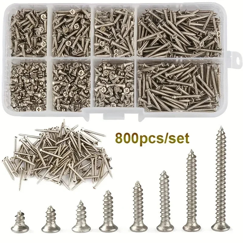 800pcs M2 Self Tapping Screw Assortment Kit Tapping Screw Assortment Kit Lock Nut Wood Thread Nail Screw Sets Self Lock Nut Wood
