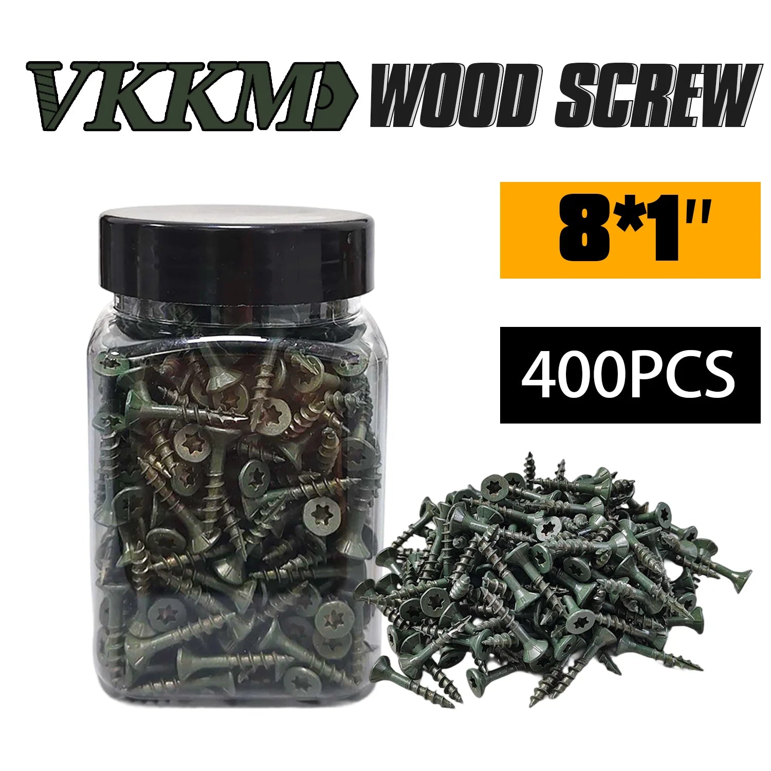 VKKM Grayish Green Self-Tapping Wood Screws #8×1, 400/650 Pieces, T25 Star Drive, Outdoor Deck Screws, with Epoxy Coating