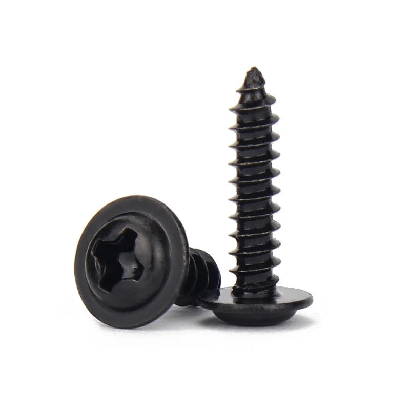 100pcs/lot Black Self-tapping Screw Pan Head PWA Cross Round Head With Washer Cushion M1.4 M1.7 M2 M2.3 M2.6 M3 M3.5 M4