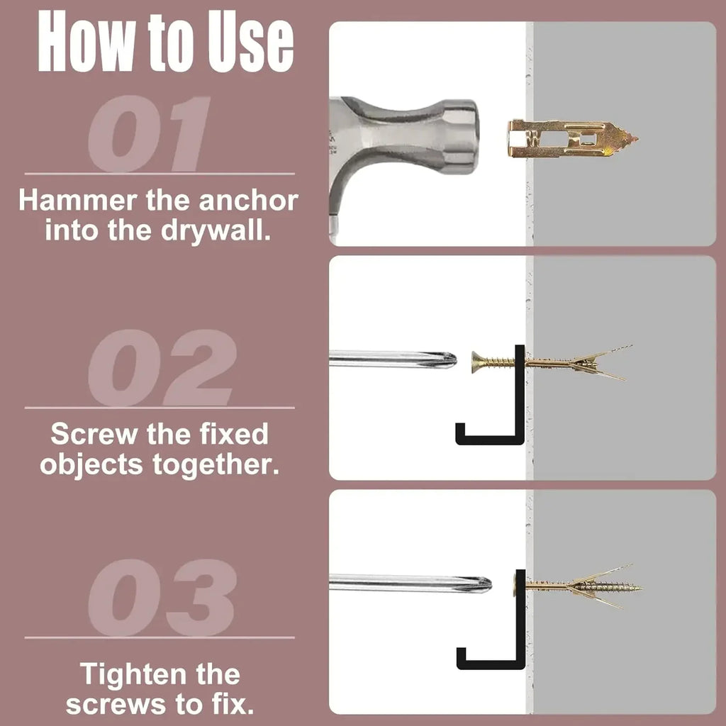 10PCS Self-Drilling For Gypsum Board Plasterboard Wall Fixing Plug Screws Kit Dowel Fixing Tools Screws Expansion Nails