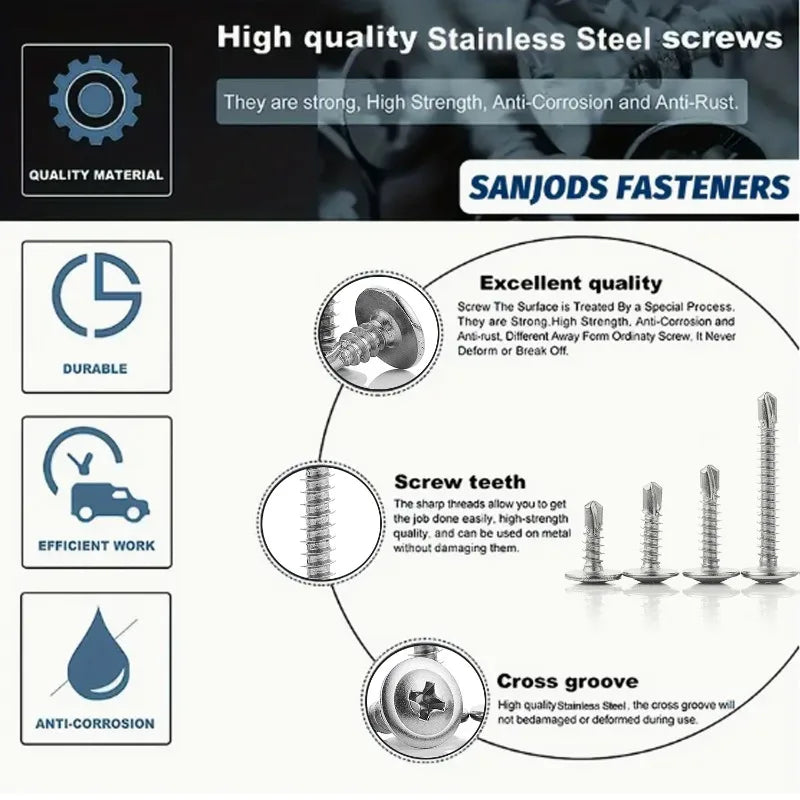 Stainless Steel Cross Phillips Screw Drill-Snail Self-Tapping Screws Metal Wooden Thread Screw Furniture Repair Fasteners Kits