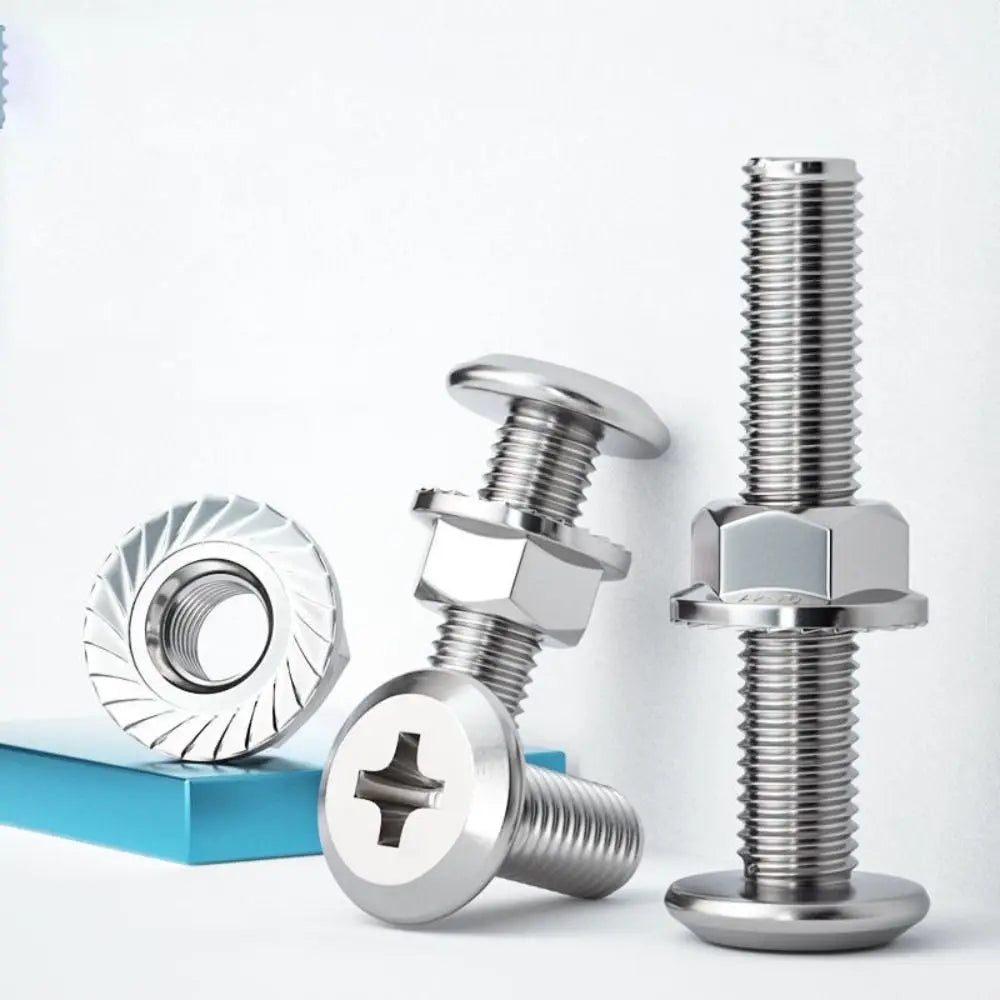 M6 M8 304 Stainless Steel Screws Flat Washers Lock Washers Bolts and Nut Set Cross Recessed Wafer Allen Head Bolt