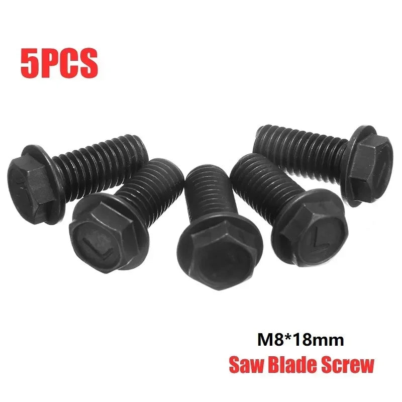 5pcs Saw Blade Screw M8 X 18mm Left Hand Thread Hex Flange For Cutting Machine Carbon Steel Material Not Easy To Rust Tool Parts
