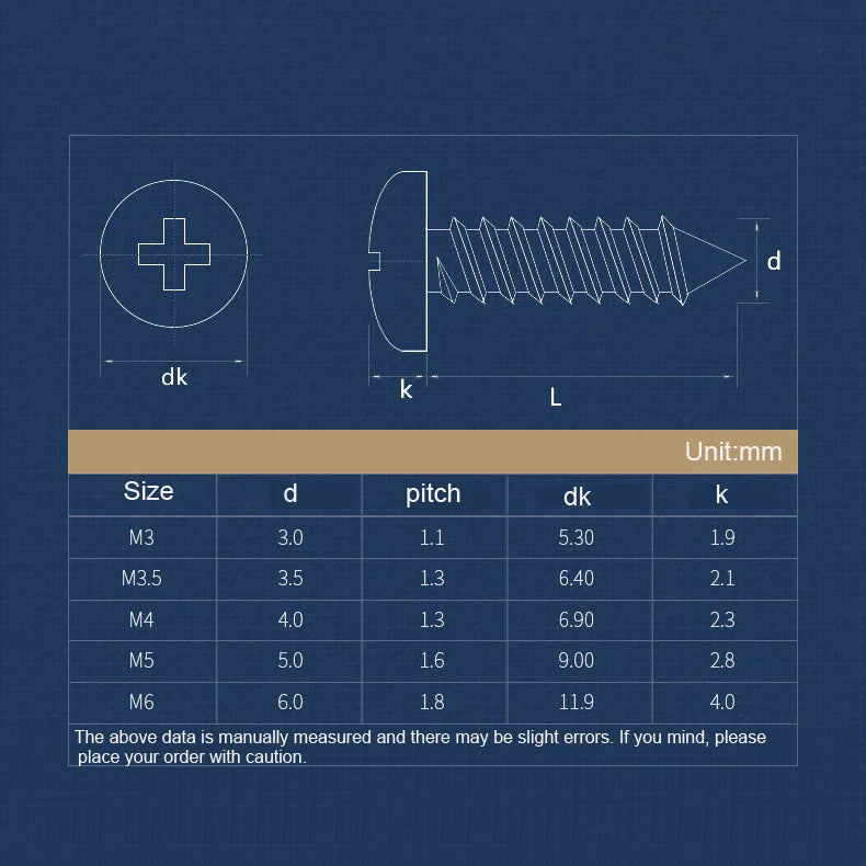Brass Round Head Phillips Self Tapping Screw M3 M3.5 M4 M5 M6  Wood Screw Length 6mm~50mm
