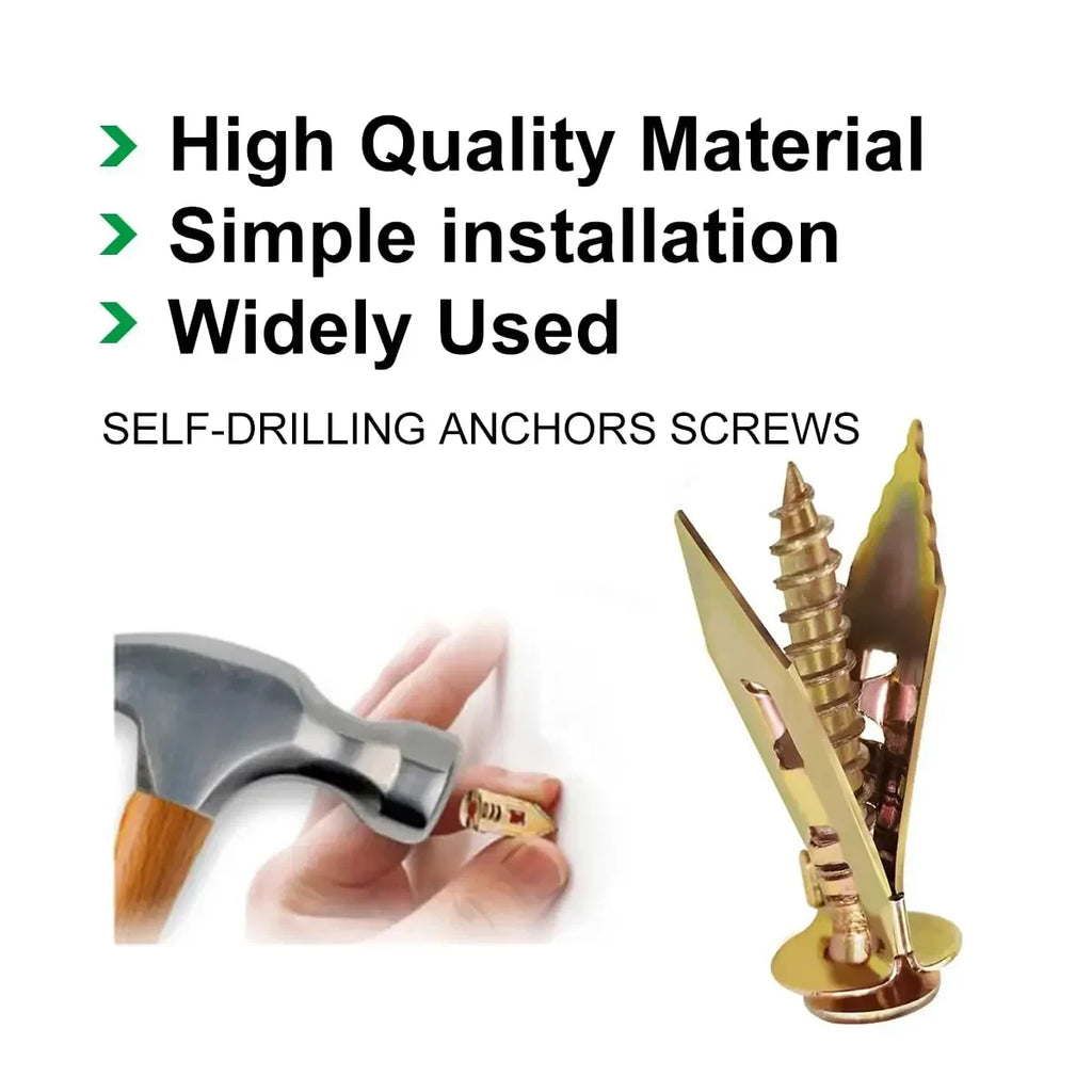 10PCS Self-Drilling For Gypsum Board Plasterboard Wall Fixing Plug Screws Kit Dowel Fixing Tools Screws Expansion Nails