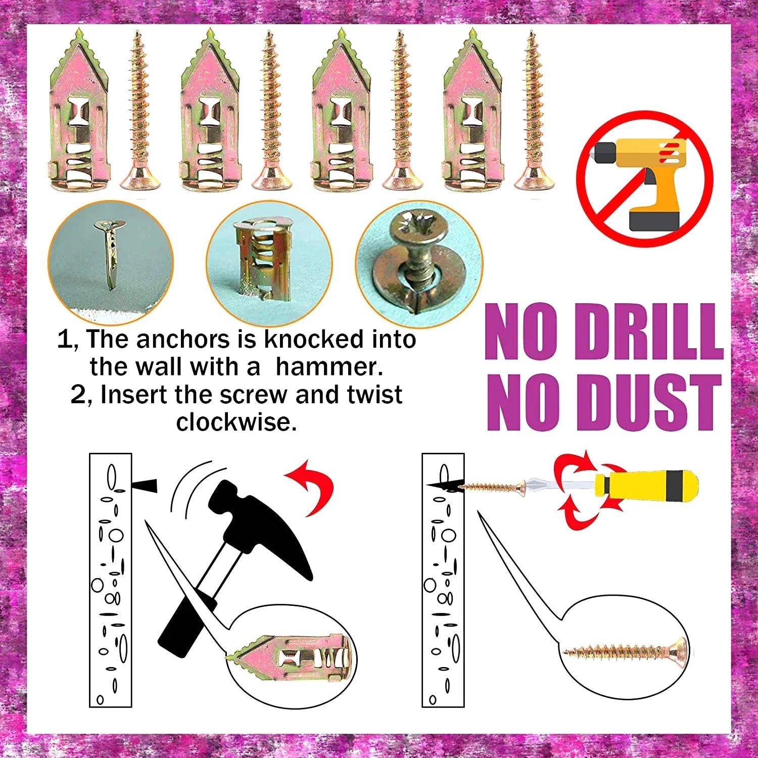 10/50/100Pcs Self Tapping Screws Self Drilling Anchors Screws Drywall Anchors Easy Application for Gypsum Plasterboard Dowel
