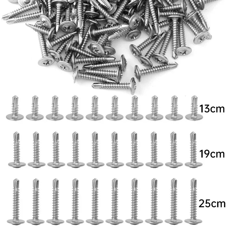 200/20pcs Self-tapping Screws Stainless Steel Large Flat Head Phillips Self Drilling Screw for Wood Sheet Metal Assortment Kit