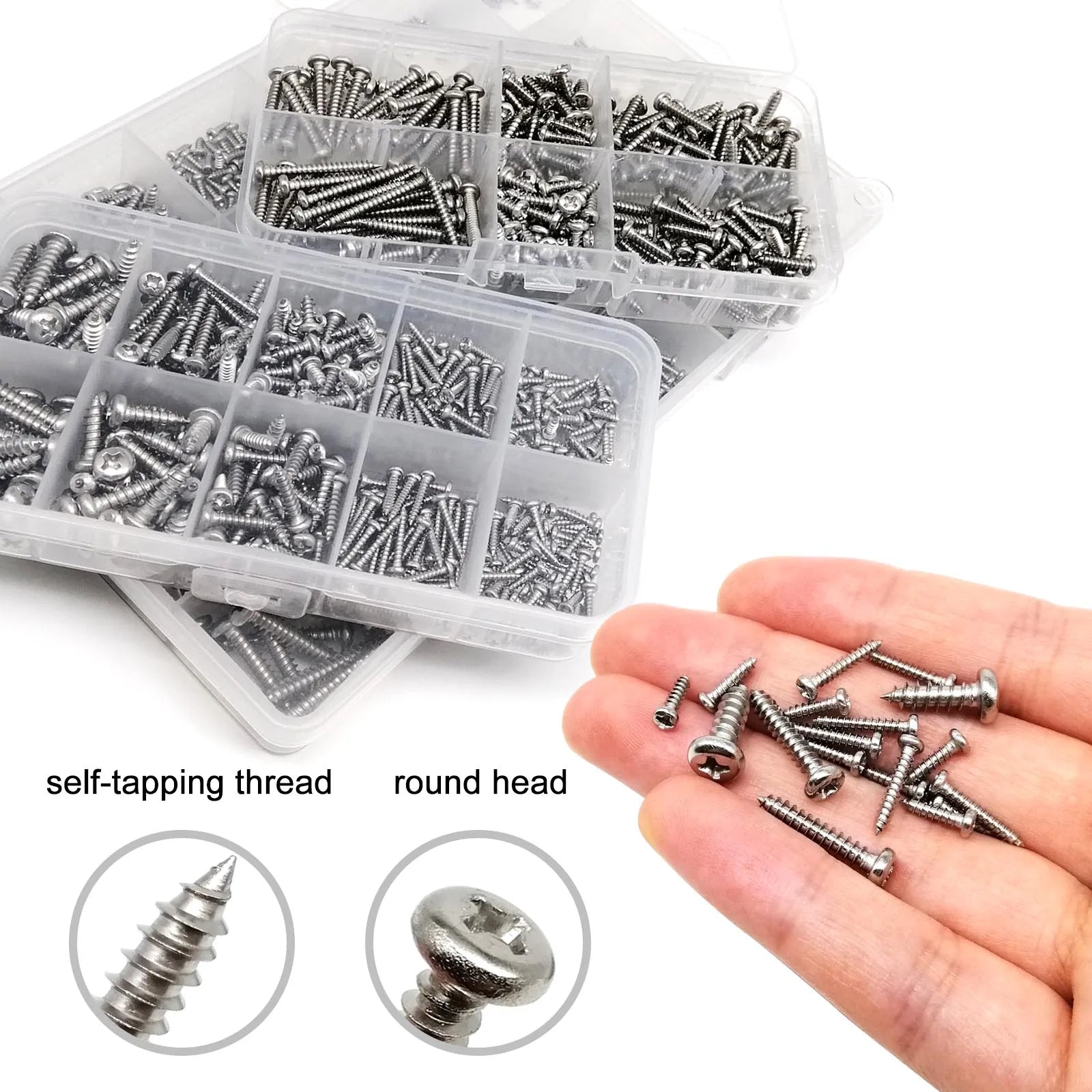 1 Box M1.2 M1.4 M1.7 M2 M3 M4 Cross Phillips Round Pan Head Self Tapping Wood Screw Set Kit A2 304 Stainless Steel GB845