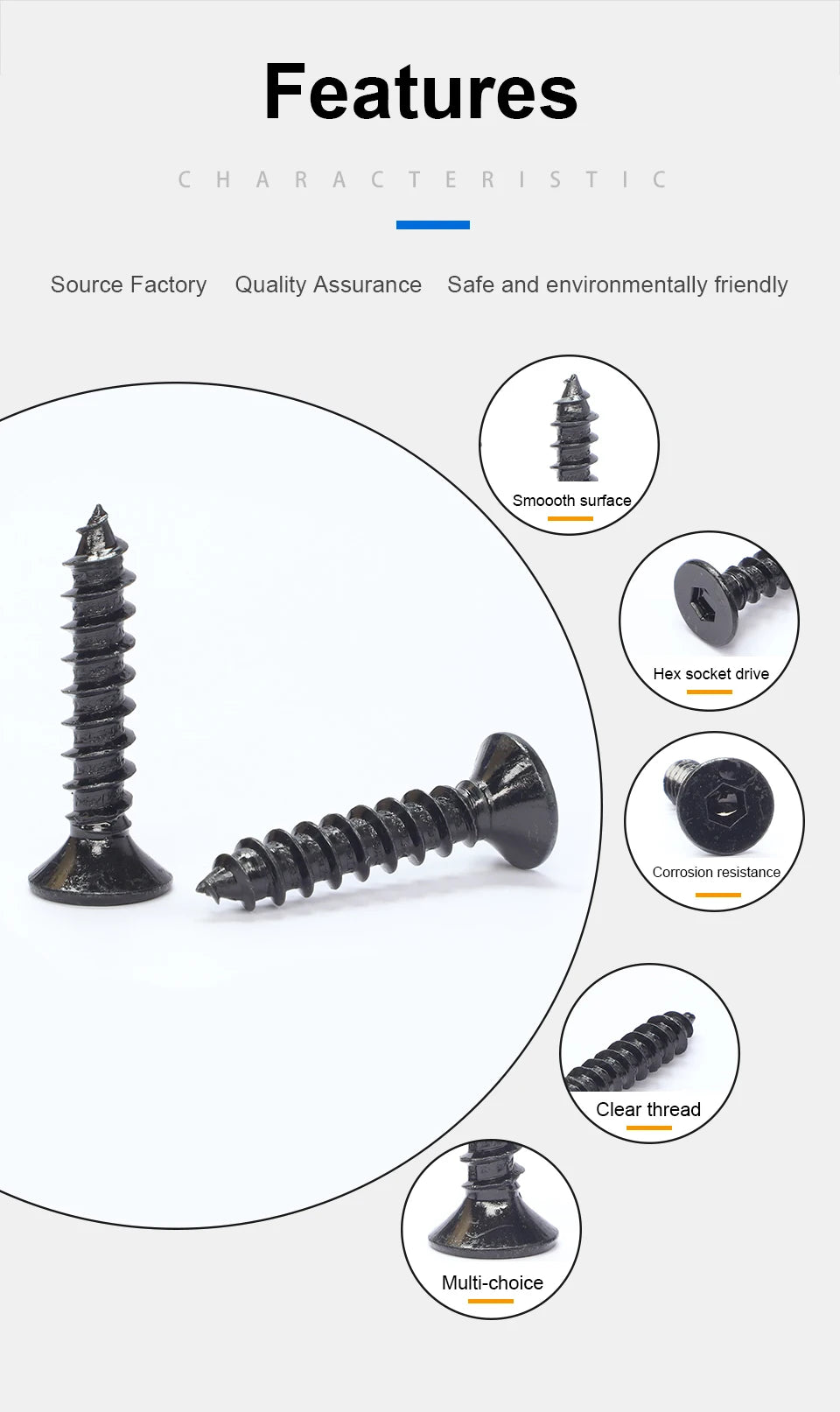 JUIDINTO 10-50pcs Black Hex Hexagon Socket Flat Head Self Tapping Screw 8.8Grade m2 m4 m5 m6 Allen Head Countersunk Wood Screw