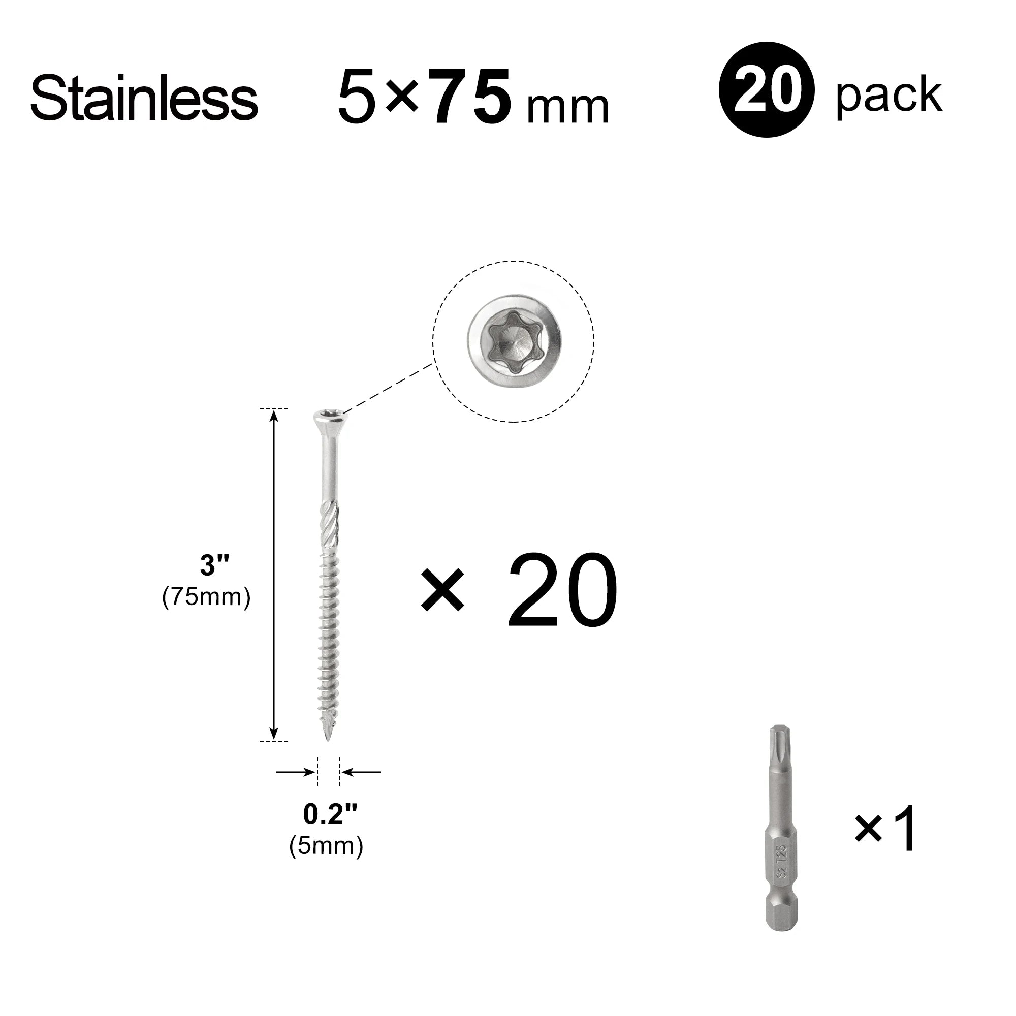20pcs Torx Slot Knurled Screws Stainless Steel Wood Deck Screws Rust Resistant Six Lobe Self Tapping Fibreboard Drywall Screw