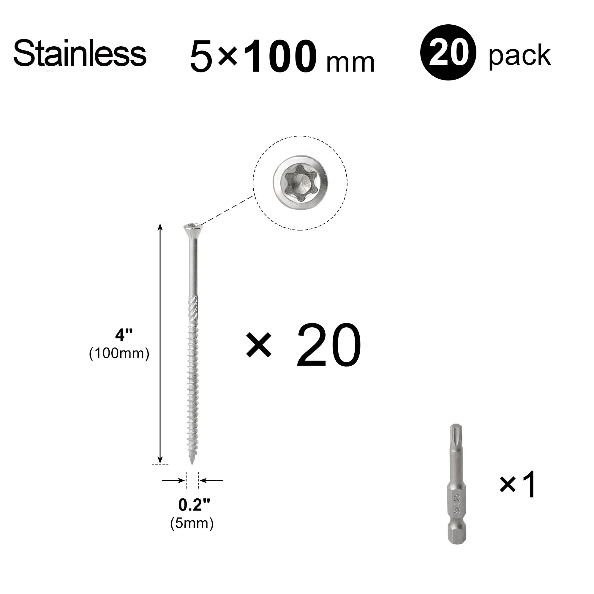 20pcs Torx Slot Knurled Screws Stainless Steel Wood Deck Screws Rust Resistant Six Lobe Self Tapping Fibreboard Drywall Screw