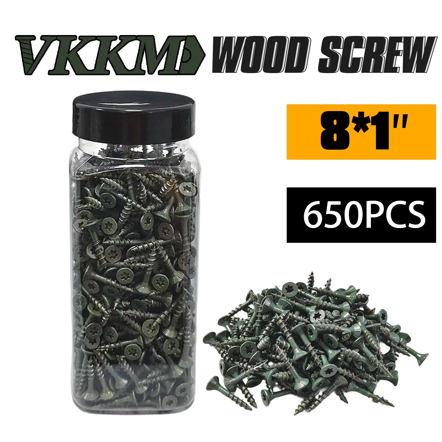VKKM Grayish Green Self-Tapping Wood Screws #8×1, 400/650 Pieces, T25 Star Drive, Outdoor Deck Screws, with Epoxy Coating