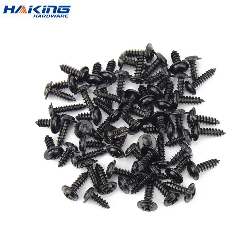 100pcs/lot Black Self-tapping Screw Pan Head PWA Cross Round Head With Washer Cushion M1.4 M1.7 M2 M2.3 M2.6 M3 M3.5 M4