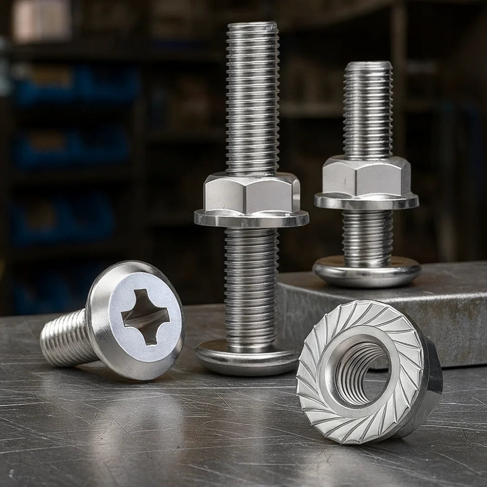 M6 M8 304 Stainless Steel Screws Flat Washers Lock Washers Bolts and Nut Set Cross Recessed Wafer Allen Head Bolt