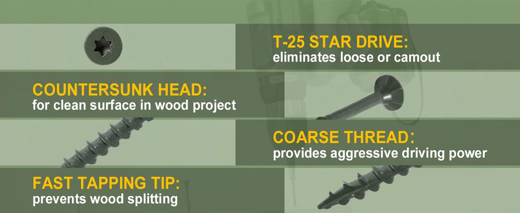 VKKM Grayish Green Self-Tapping Wood Screws #8×1, 400/650 Pieces, T25 Star Drive, Outdoor Deck Screws, with Epoxy Coating